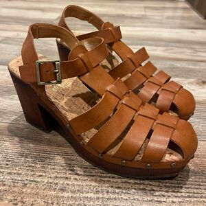 Korks Kork Ease Naomi Platform Sandals Size 9M Studded Slingback Block Heel Tan